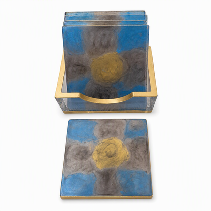 Handmade Square Resin Coaster Set with Holder, 5 Coasters