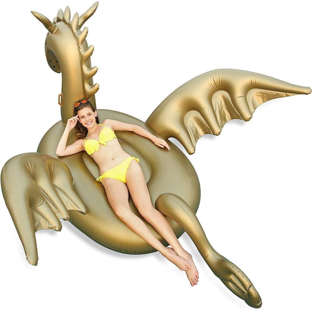 Giant Inflatable 103" Golden Dragon Pool Float - Luxy Float - SkyeDragon Gifts